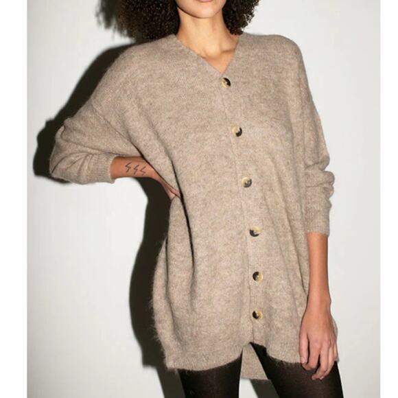 Lauren Manoogian Suri Button Cardigan Size 1 Small Moth Taupe 100% Alpaca EUC - Picture 1 of 16